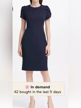 Calvin Klein Tulip Sleeve Navy Blue Pencil Dress